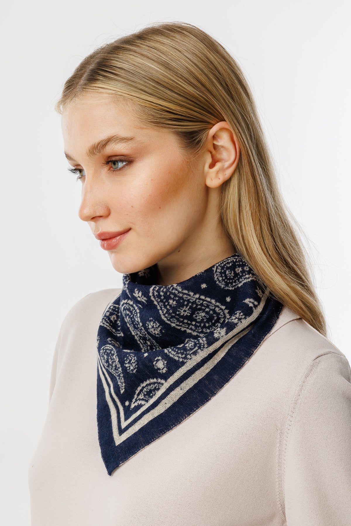 PATARA SQUARE FOULARD NAVY-BEIGE