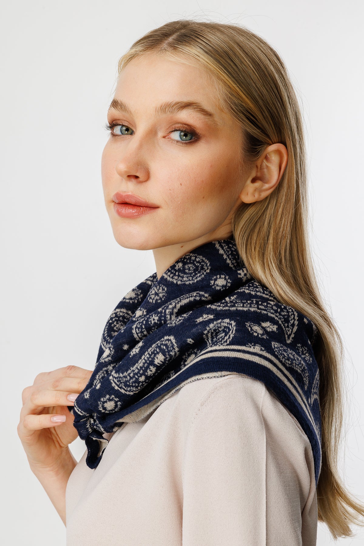 PATARA SQUARE FOULARD NAVY-BEIGE