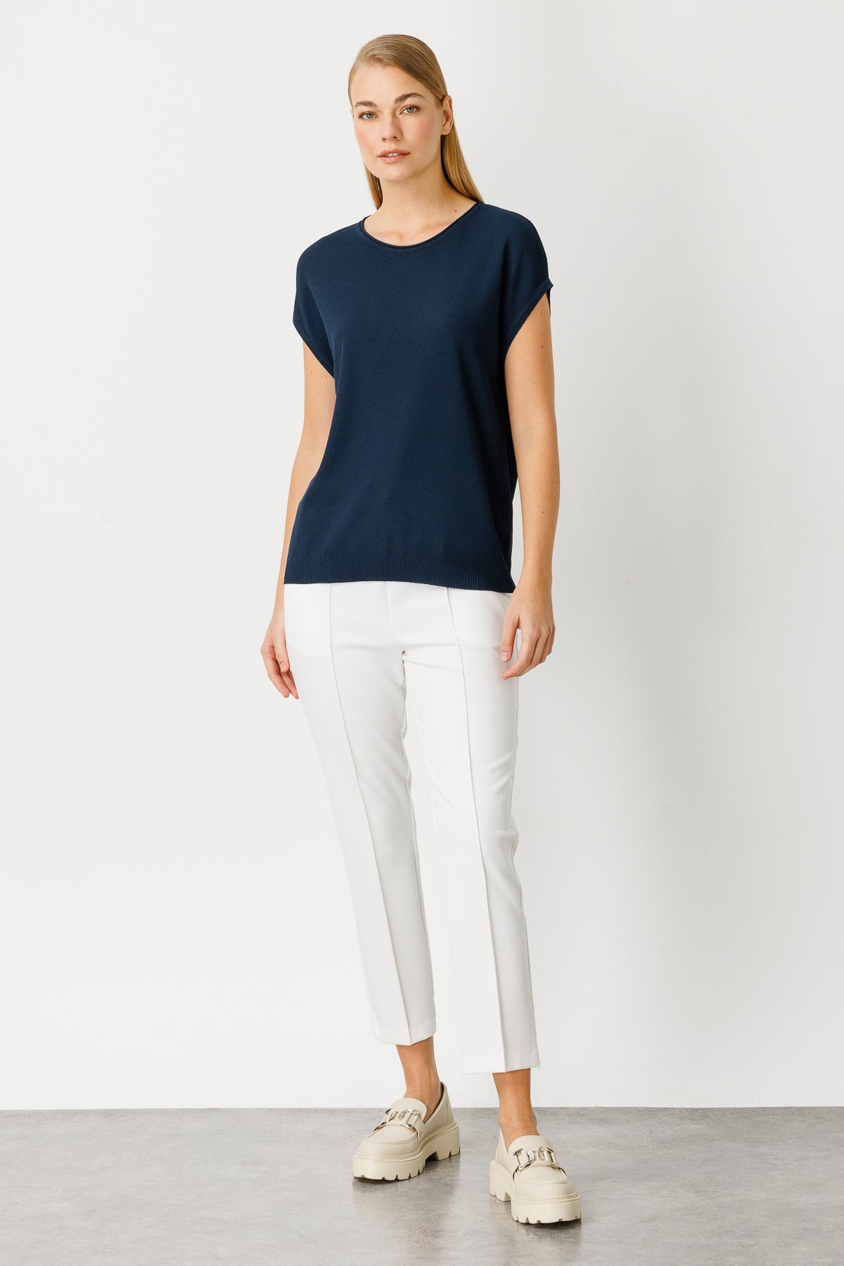 BASIC DIAMOND BLOUSE NAVY