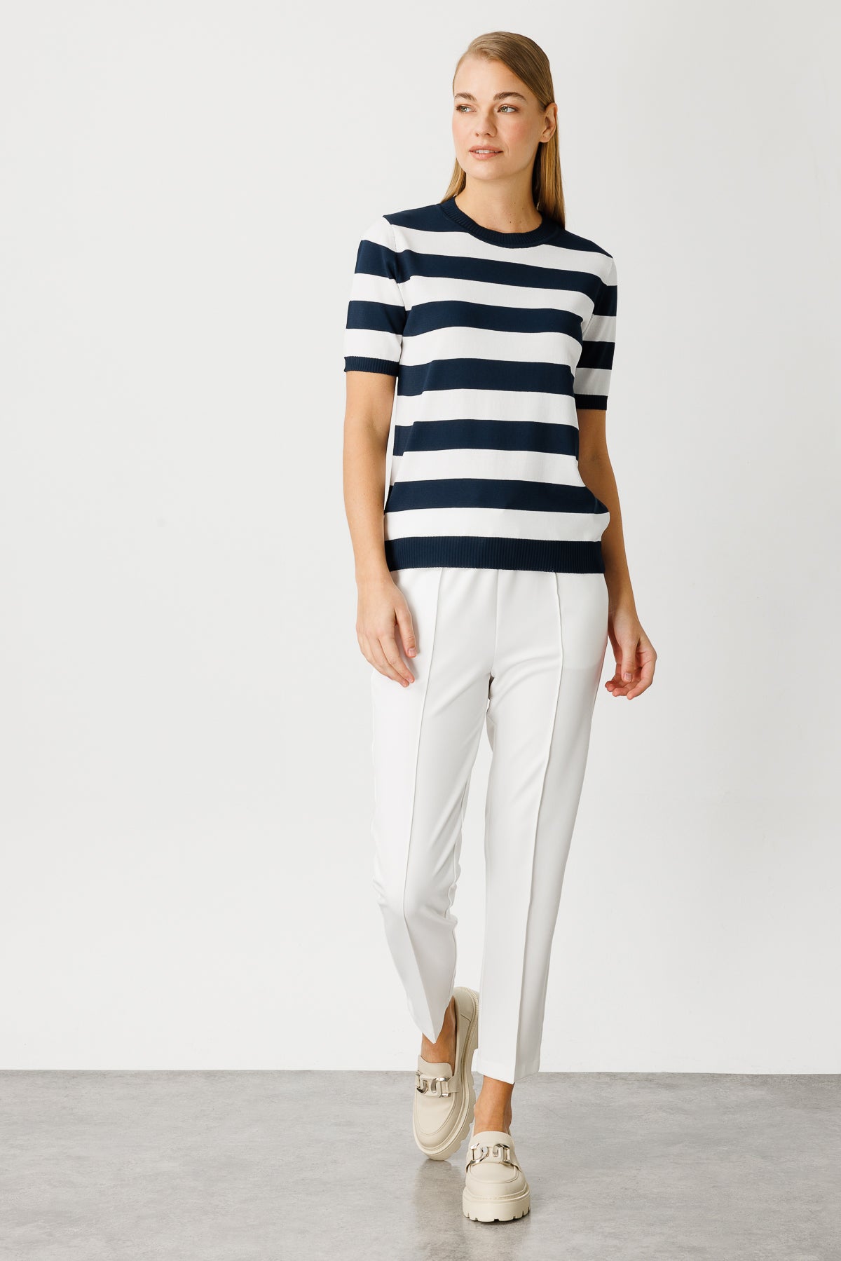 BASIC TROIA BOLD STRIPE BLOUSE ECRU-NAVY