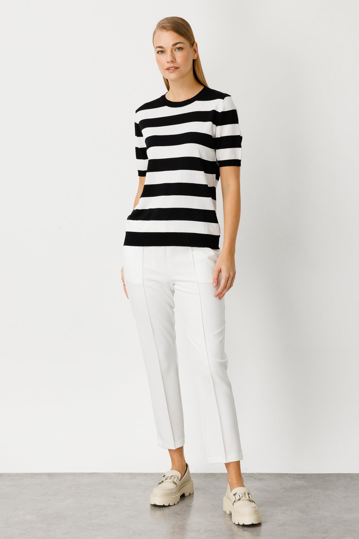 BASIC TROIA BOLD STRIPE BLOUSE ECRU-BLACK