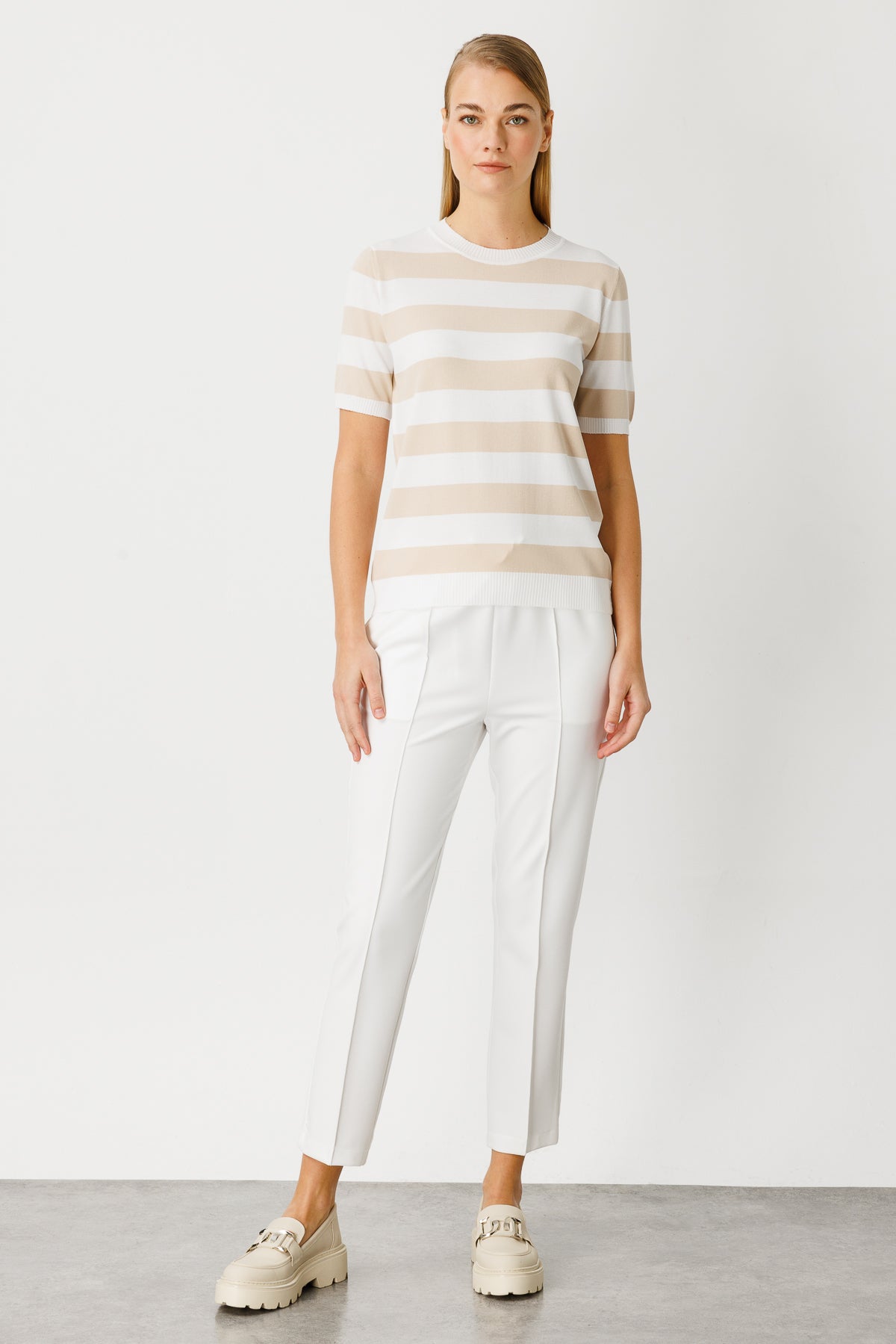 BASIC TROIA BOLD STRIPE BLOUSE ECRU-BEIGE