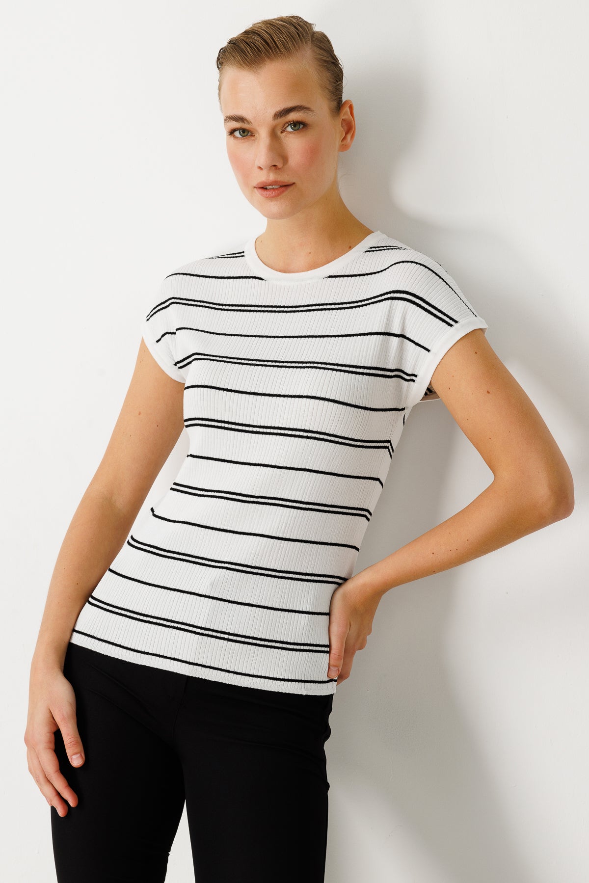 BASIC STRIPE BLOUSE ECRU