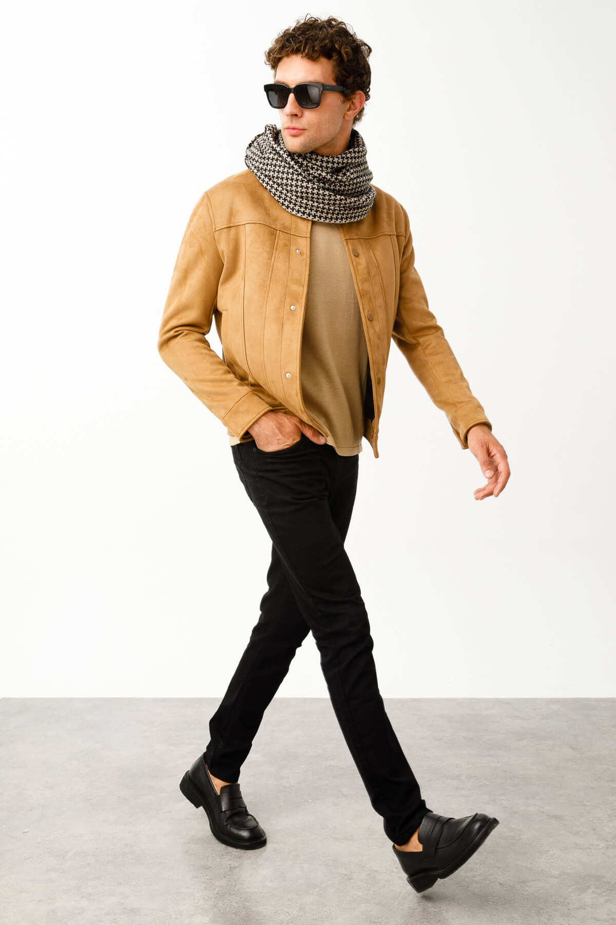 MEN GORDION SCARF BLACK-BEIGE