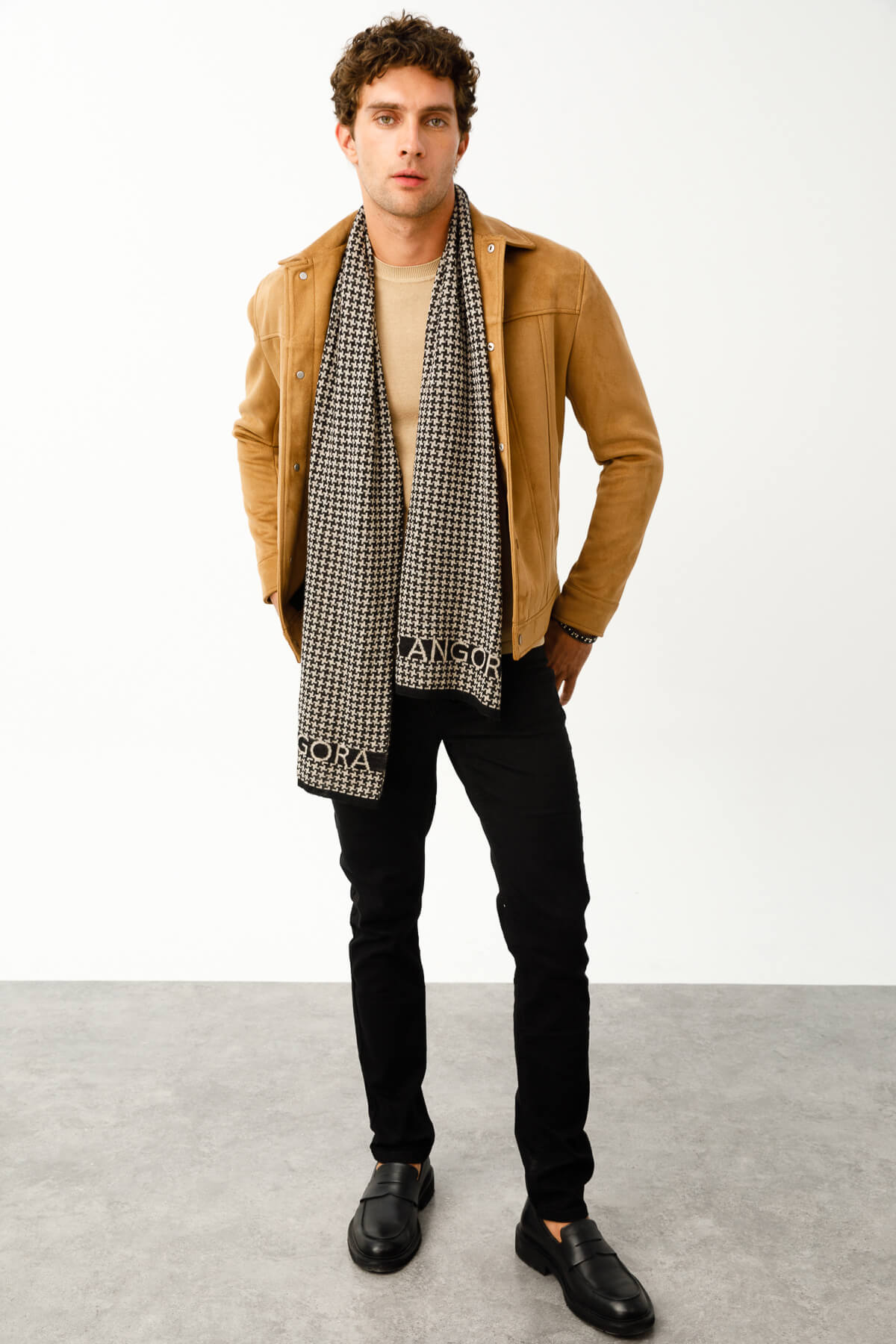 MEN GORDION SCARF BLACK-BEIGE